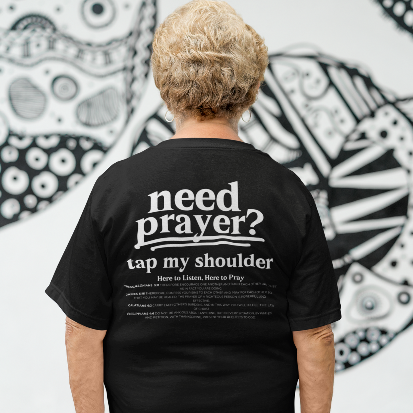 Trendy Unisex Need Prayer? Tap My Shoulder Pray Together Tee Premium Oversize Fit Minimalist T-shirt Christian Faith-Based Tee Basic Colors