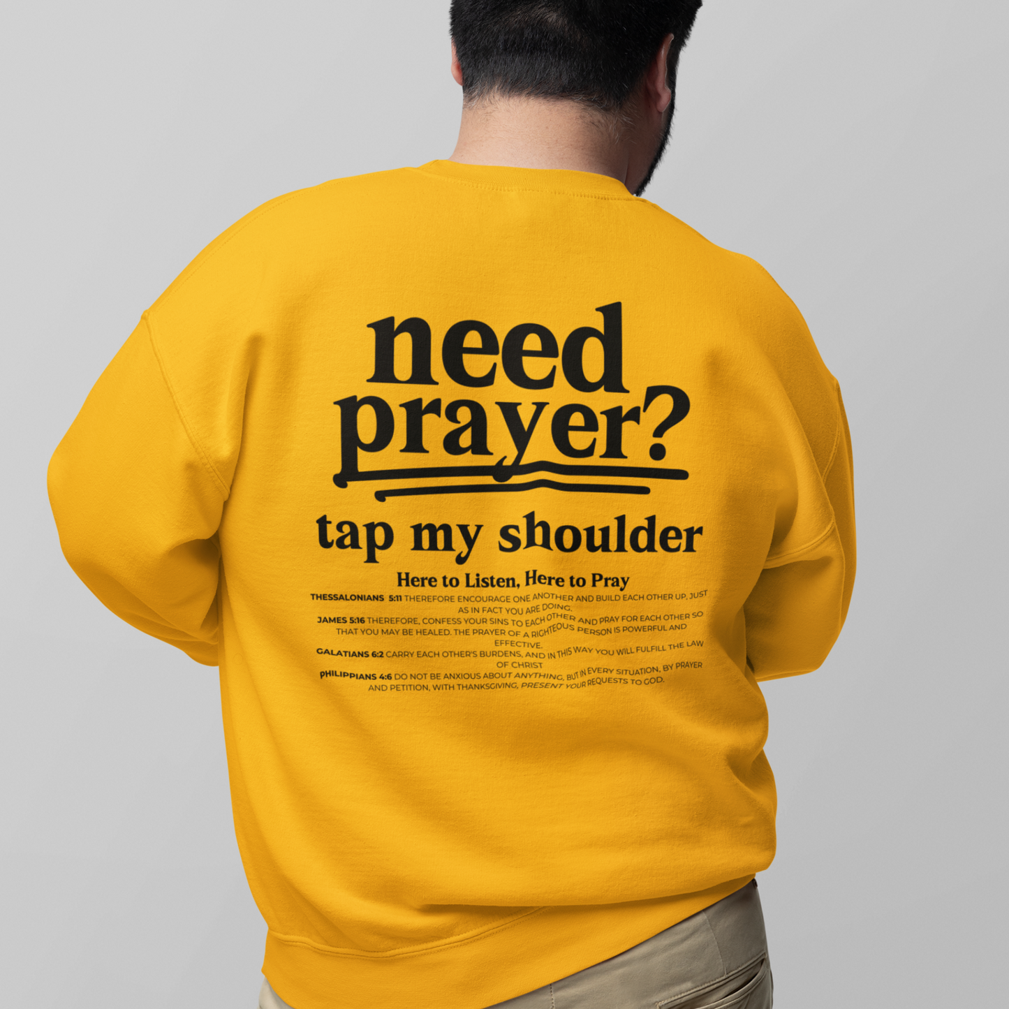 Unisex Inspirational Need Prayer? Tap My Shoulder We Can Pray Trendy Christian Conversation Starter Sweatshirt Minimalist Faith-Based Tee