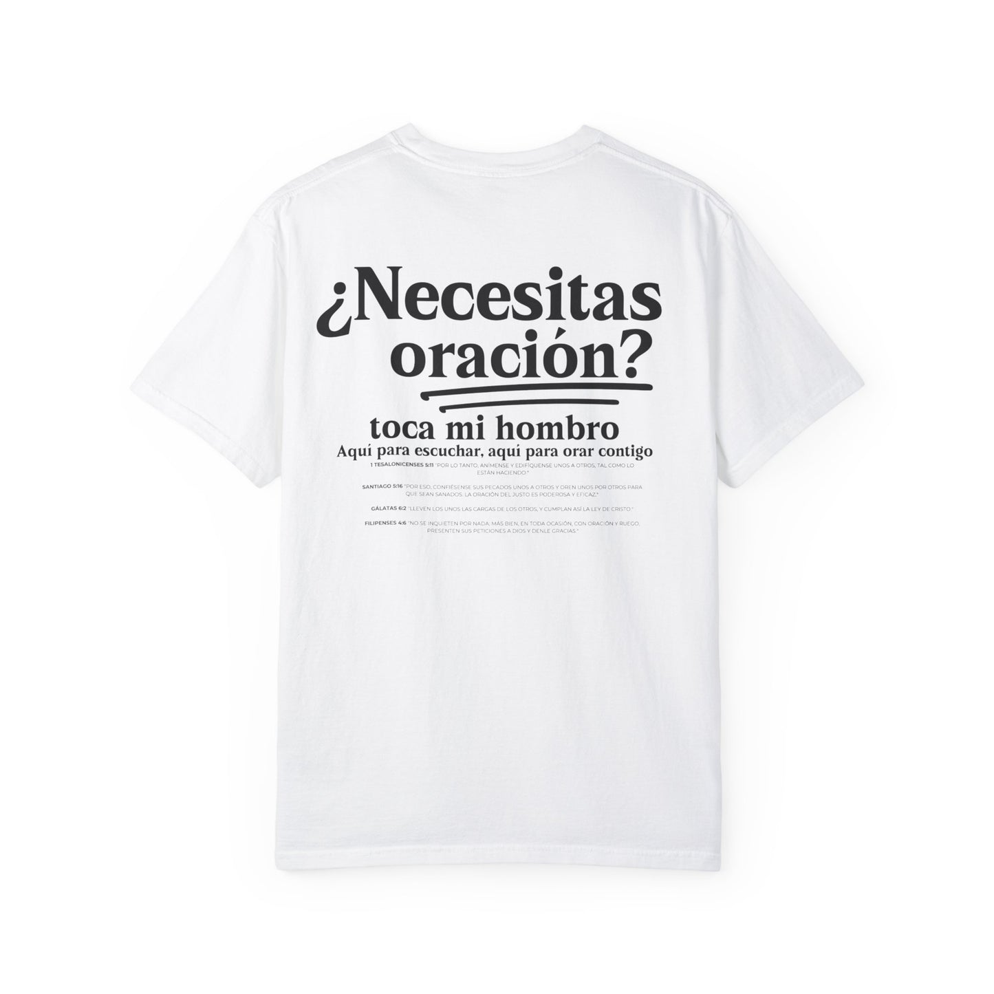 Spanish Unisex Need Prayer? Tap My Shoulder Pray Together Tee Premium Oversize Fit Minimalist T-shirt Christian Faith-Based Tee Basic