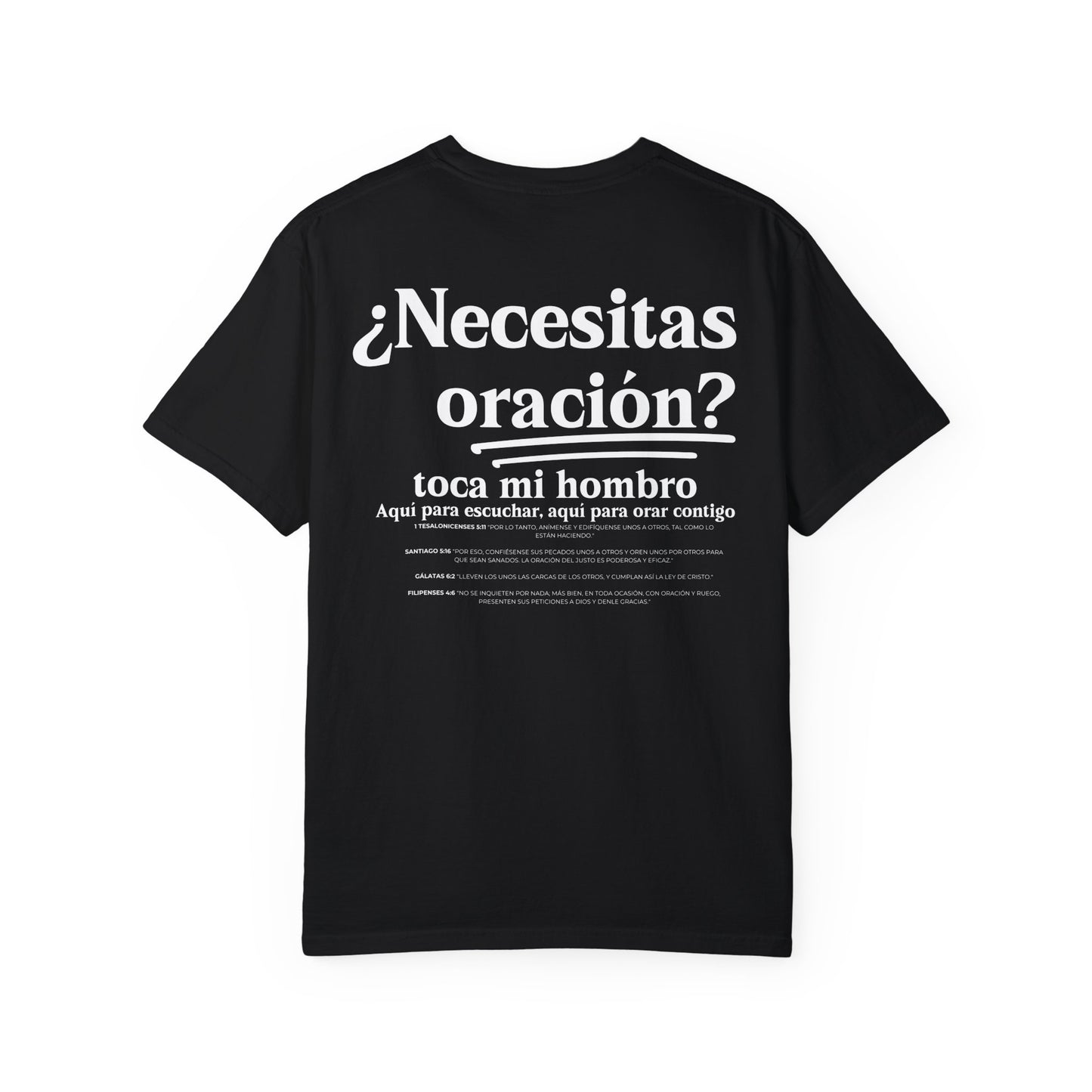 Spanish Unisex Need Prayer? Tap My Shoulder Pray Together Tee Premium Oversize Fit Minimalist T-shirt Christian Faith-Based Tee Basic