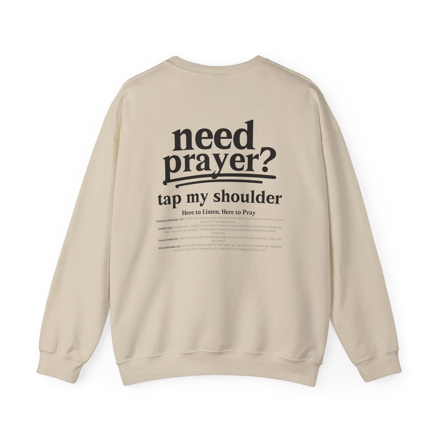 Unisex Inspirational Need Prayer? Tap My Shoulder We Can Pray Trendy Christian Conversation Starter Sweatshirt Minimalist Faith-Based Tee