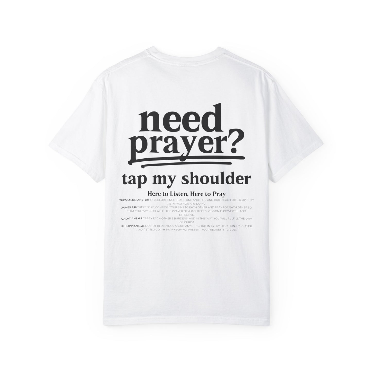 Trendy Unisex Need Prayer? Tap My Shoulder Pray Together Tee Premium Oversize Fit Minimalist T-shirt Christian Faith-Based Tee Basic Colors