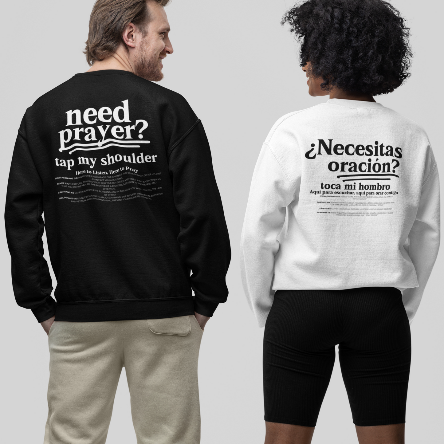Unisex Inspirational Need Prayer? Tap My Shoulder We Can Pray Trendy Christian Conversation Starter Sweatshirt Minimalist Faith-Based Tee