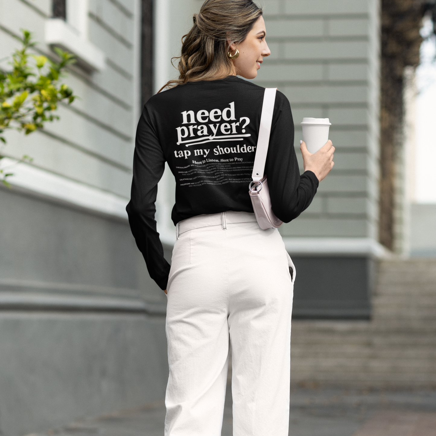 Beautiful Inspirational Need Prayer? Tap My Shoulder We Can Pray Trendy Christian Conversation Starter Sweatshirt Minimalist Faith-Based Tee