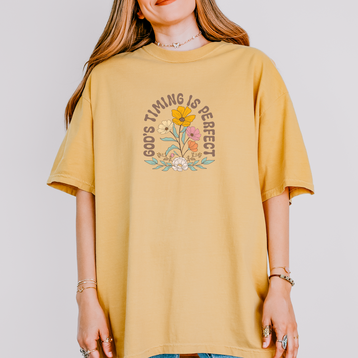 God's Timing is Perfect Bible Verse Inspirational Woman's Tee Oversize Relaxed Trendy Fit