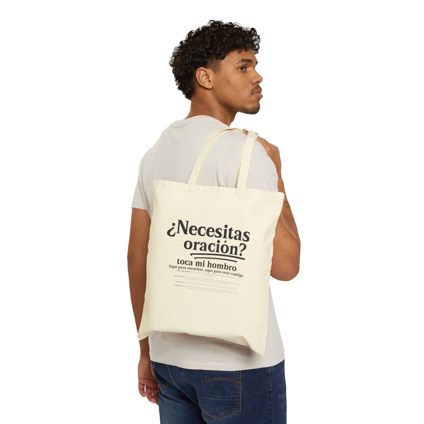 Spanish Christian Message Need Prayer? Tap my Shoulder Cotton Canvas Tote Regalo Bolso para Christianos Necesitas Oracion? Toca Mi Hombro