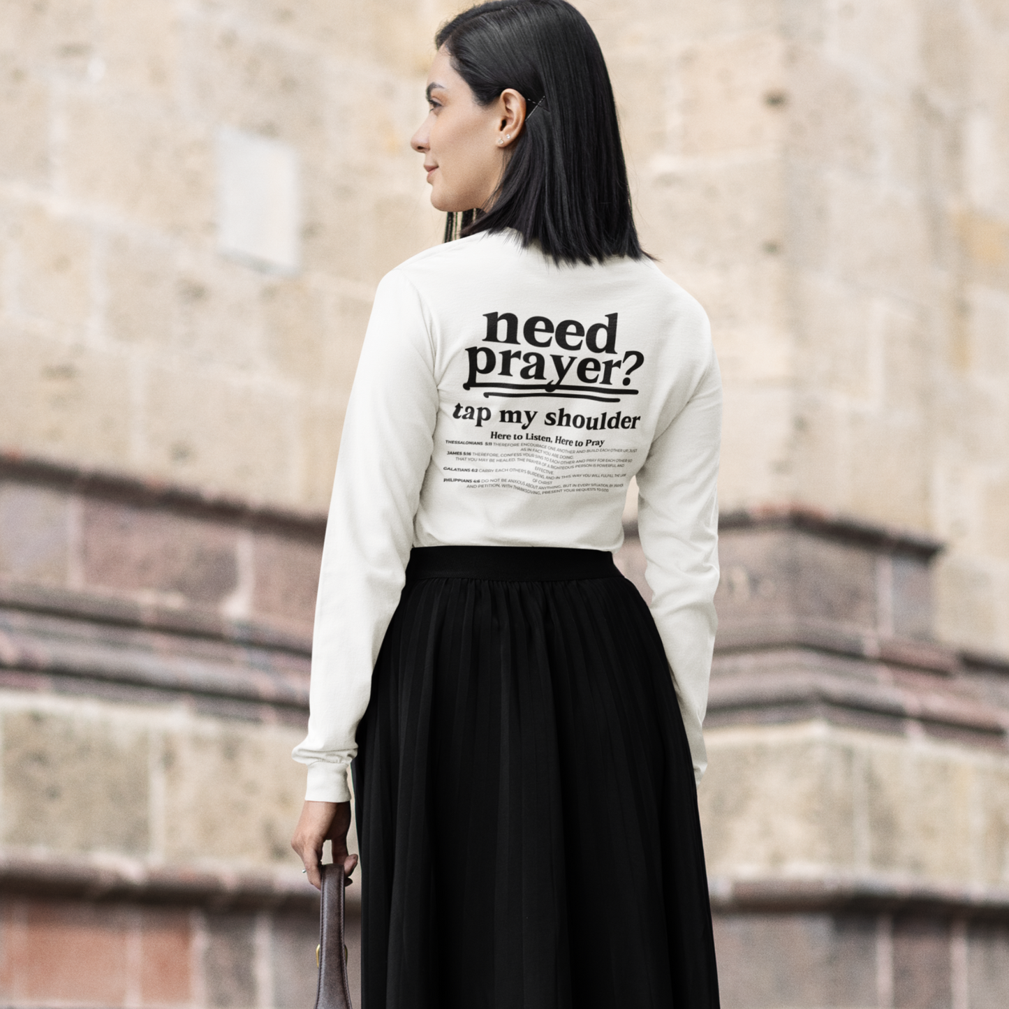Beautiful Inspirational Need Prayer? Tap My Shoulder We Can Pray Trendy Christian Conversation Starter Sweatshirt Minimalist Faith-Based Tee