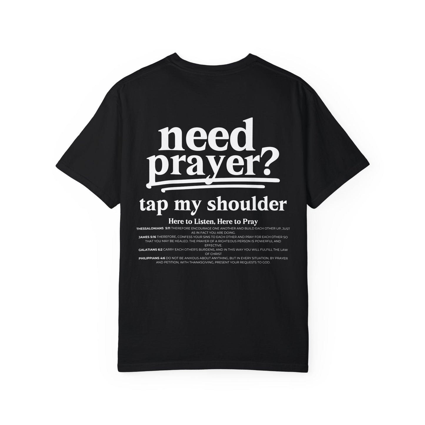 Trendy Unisex Need Prayer? Tap My Shoulder Pray Together Tee Premium Oversize Fit Minimalist T-shirt Christian Faith-Based Tee Basic Colors