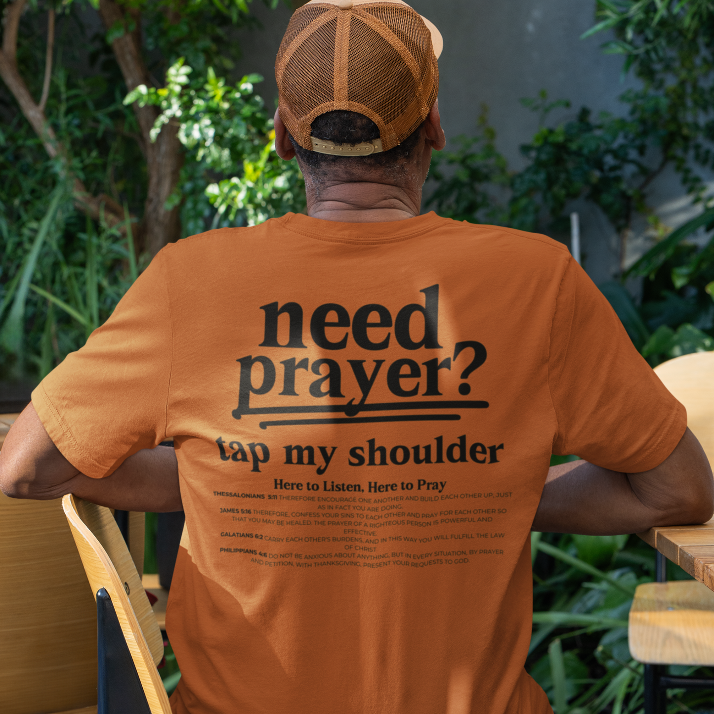 Need Prayer? Tap My shoulder Modern Inspirational Unisex Tee, Trendy Christian Graphic T-Shirt Relaxed Fit Faith-based Top to Minister