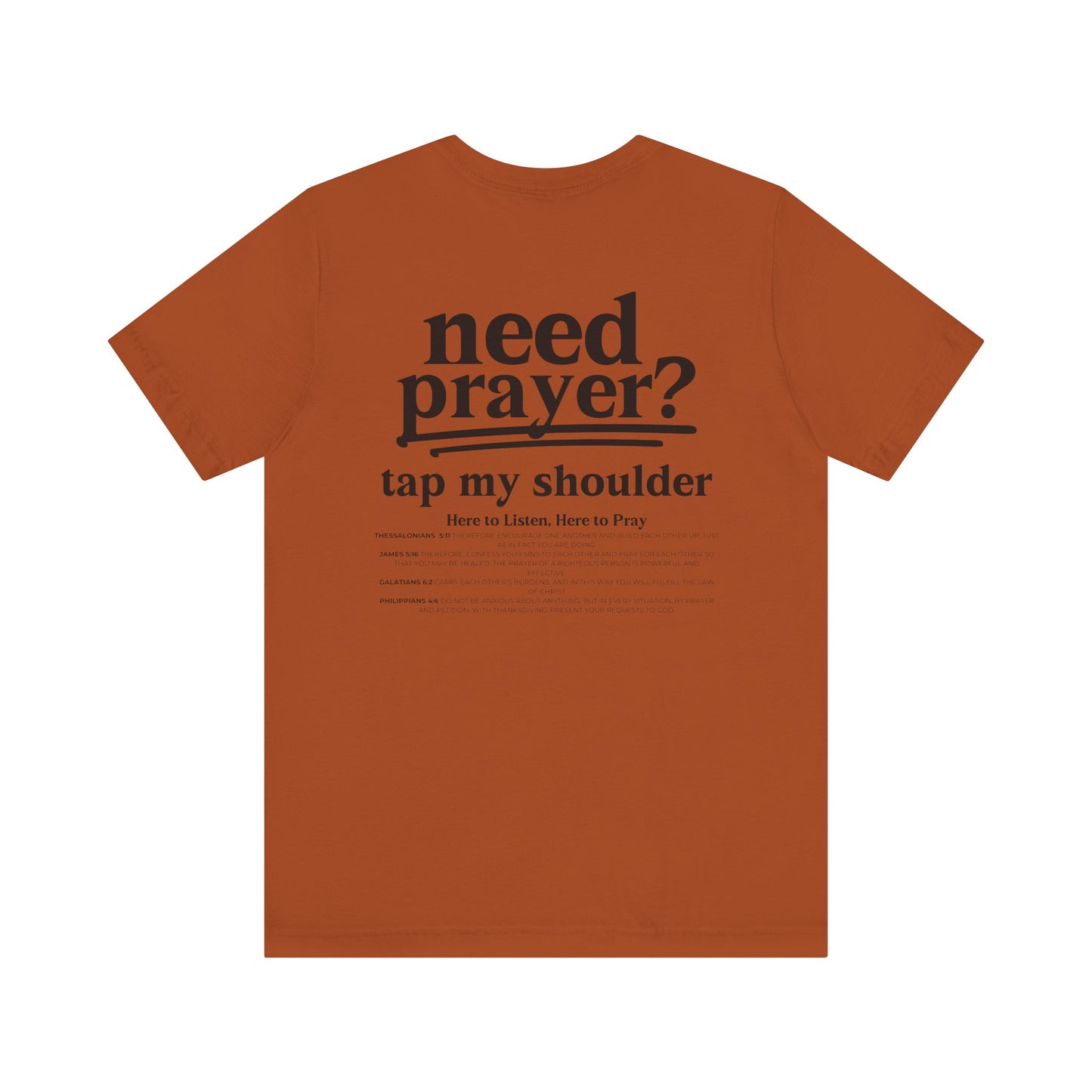 Need Prayer? Tap My shoulder Modern Inspirational Unisex Tee, Trendy Christian Graphic T-Shirt Relaxed Fit Faith-based Top to Minister