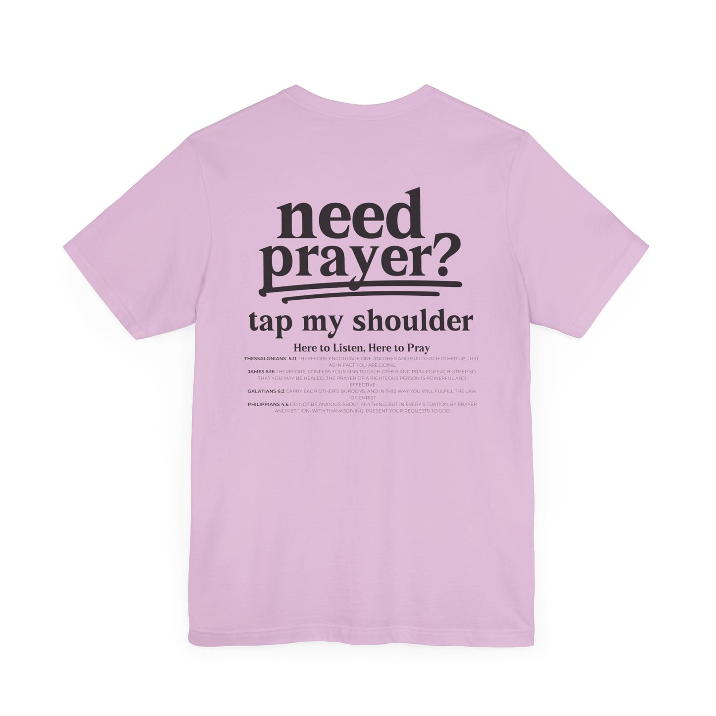 Need Prayer? Tap My shoulder Modern Inspirational Unisex Tee, Trendy Christian Graphic T-Shirt Relaxed Fit Faith-based Top to Minister