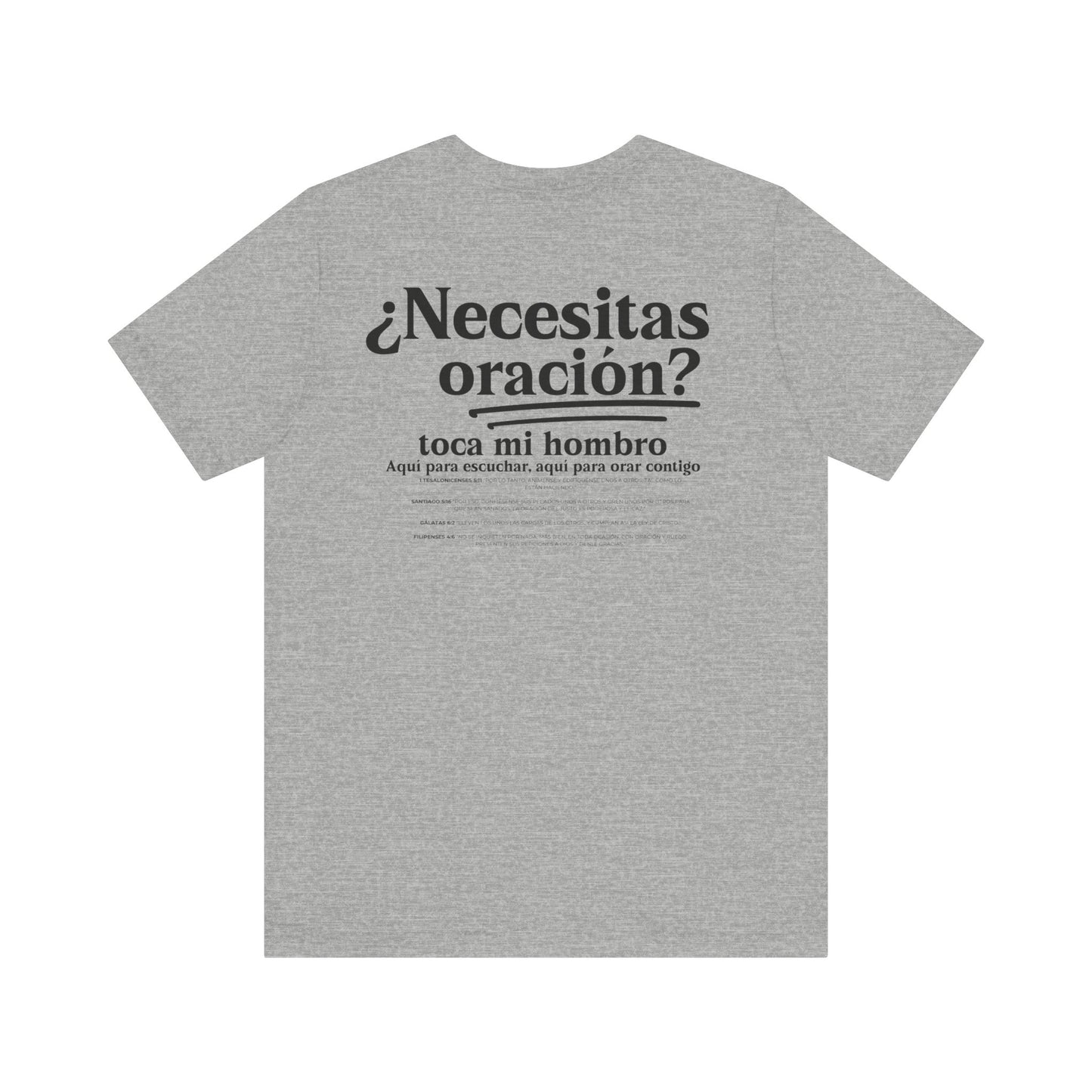 Spanish Need Prayer? Tap My shoulder Modern Inspirational Unisex Tee Christian Graphic T-Shirt Relaxed Fit Faith-based Top to Minister