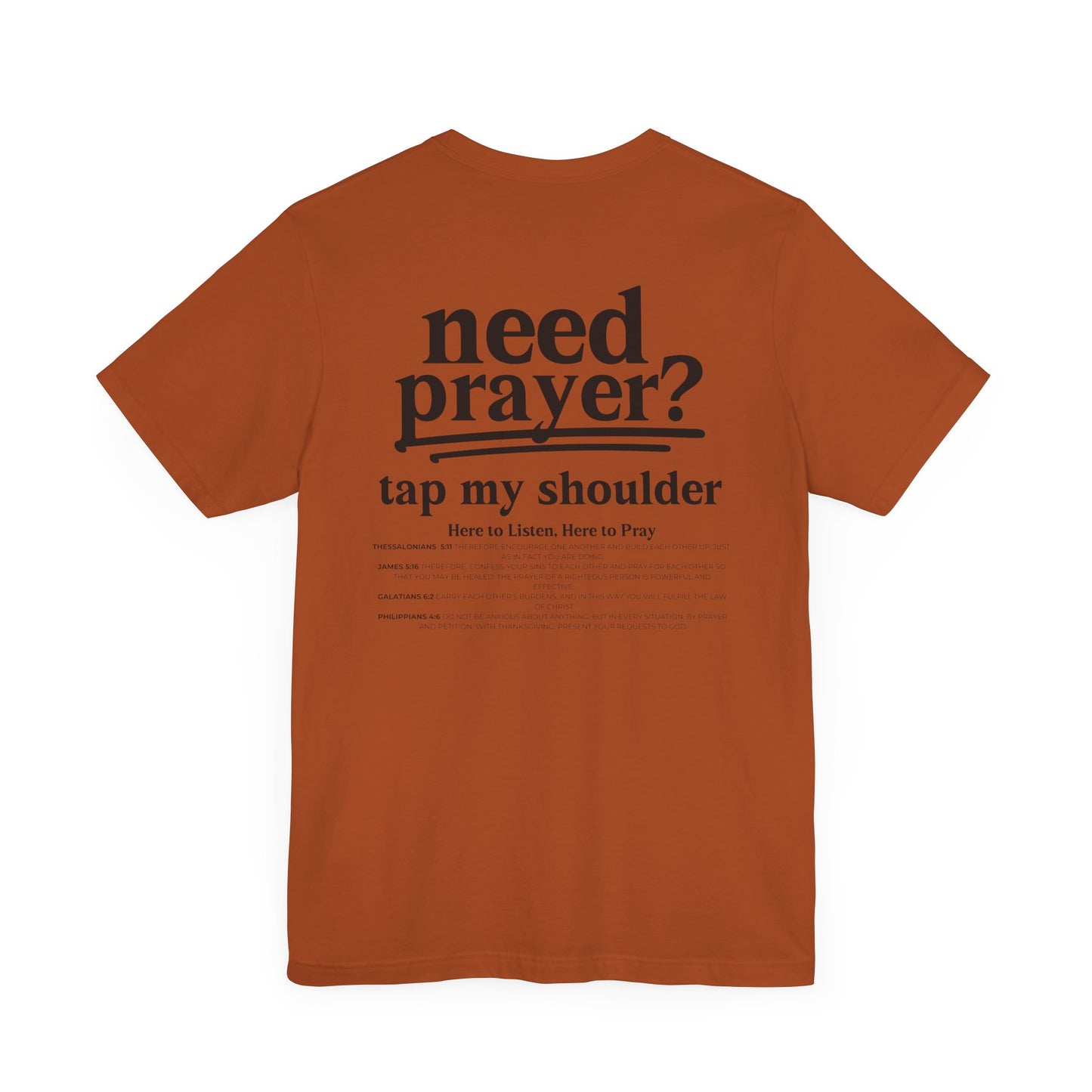 Need Prayer? Tap My shoulder Modern Inspirational Unisex Tee, Trendy Christian Graphic T-Shirt Relaxed Fit Faith-based Top to Minister