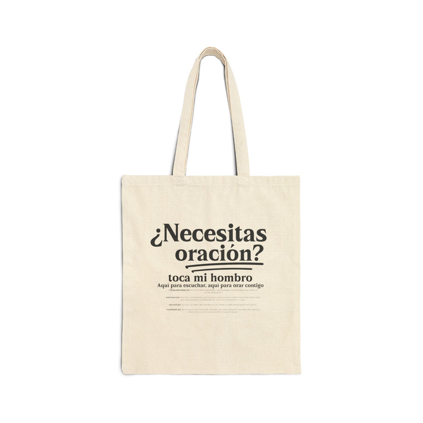 Spanish Christian Message Need Prayer? Tap my Shoulder Cotton Canvas Tote Regalo Bolso para Christianos Necesitas Oracion? Toca Mi Hombro