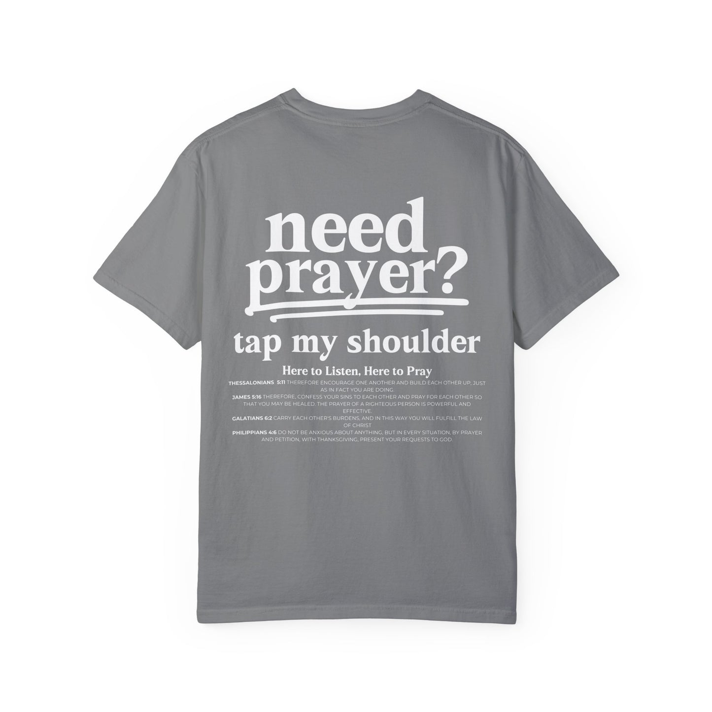 Trendy Unisex Need Prayer? Tap My Shoulder Pray Together Tee Premium Oversize Fit Minimalist T-shirt Christian Faith-Based Tee Basic Colors