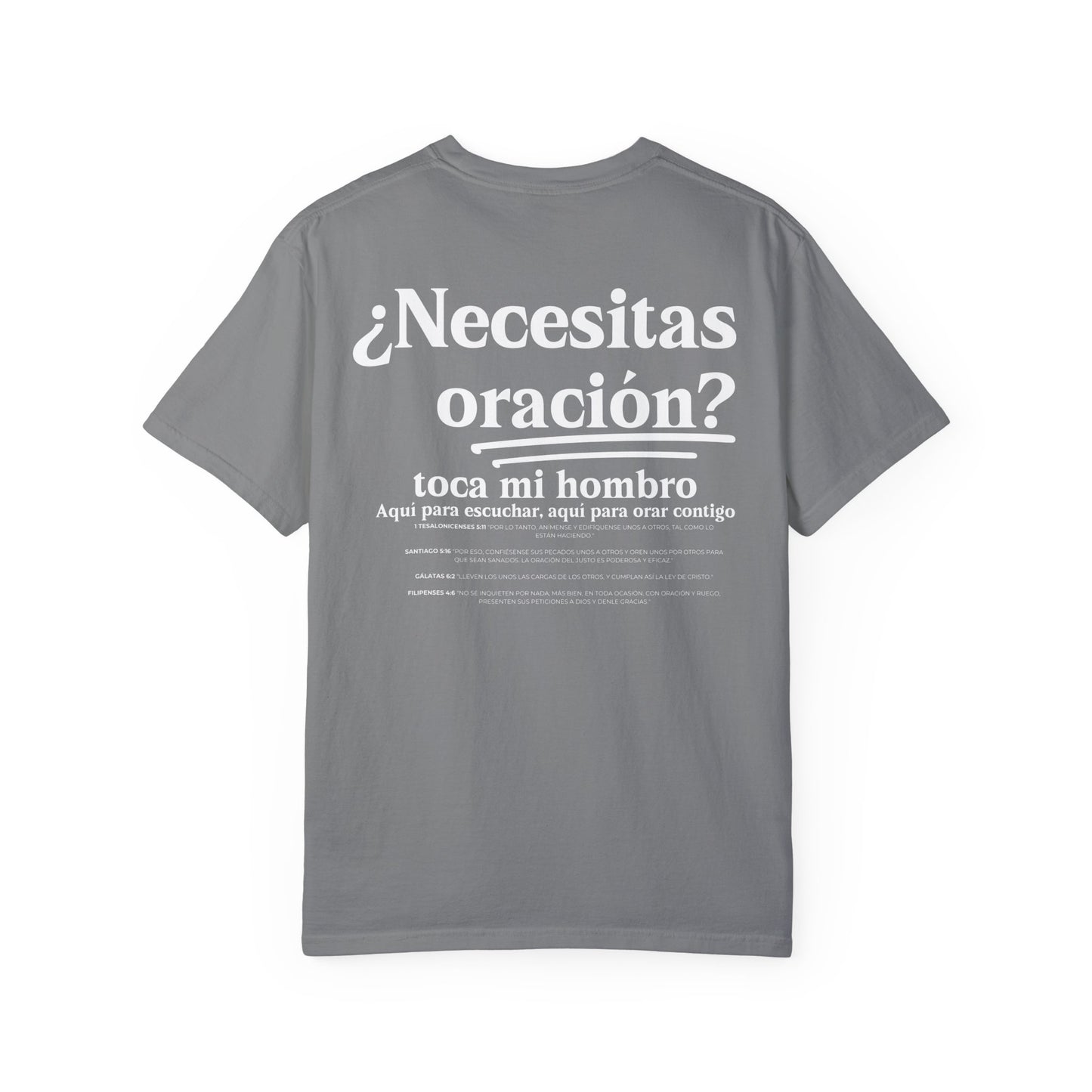 Spanish Unisex Need Prayer? Tap My Shoulder Pray Together Tee Premium Oversize Fit Minimalist T-shirt Christian Faith-Based Tee Basic