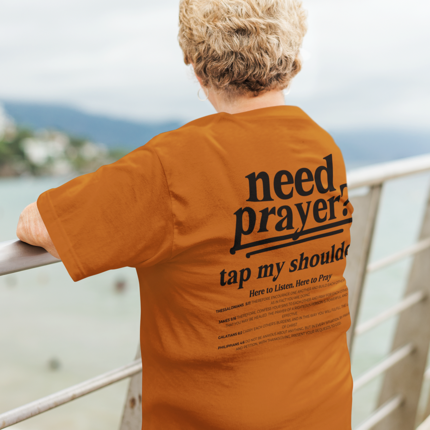 Trendy Unisex Need Prayer? Tap My Shoulder Pray Together Tee Premium Oversize Fit Minimalist T-shirt Christian Faith-Based Tee Basic Colors