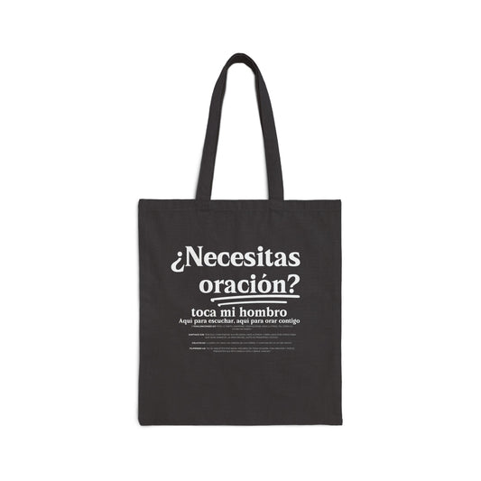 Spanish Christian Message Need Prayer? Tap my Shoulder Cotton Canvas Tote Regalo Bolso para Christianos Necesitas Oracion? Toca Mi Hombro