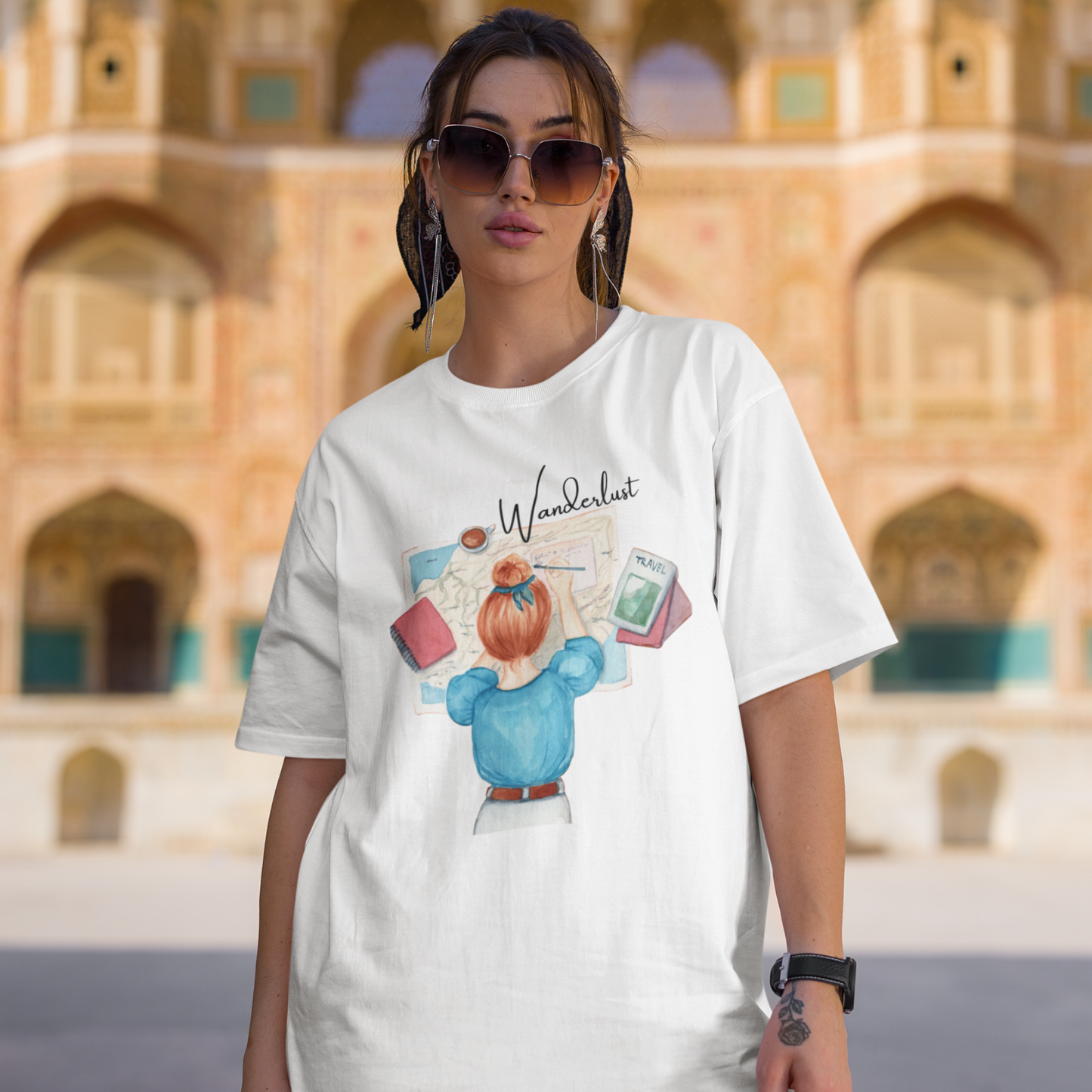 Wanderlust Traveling Girl Watercolor Women's T-Shirt