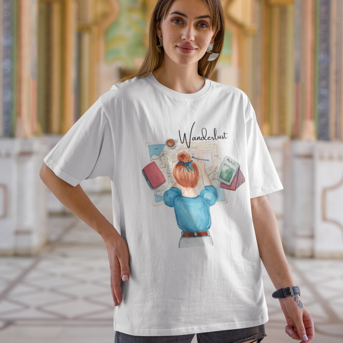 Wanderlust Traveling Girl Watercolor Women's T-Shirt