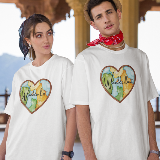 Wanderlust Watercolor Globe Heart Unisex T-Shirt